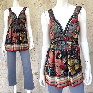 Vtg Y2K Anthropologie Silk Velvet Floral Sleeveless Dressy Top By Hale Bob, S